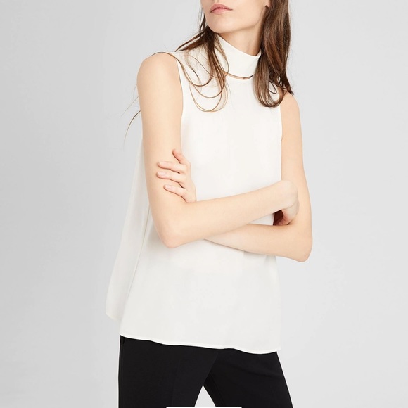 Theory Tops - Theory Women’s Ivory Silk Slit Collar Tank Top Size Medium